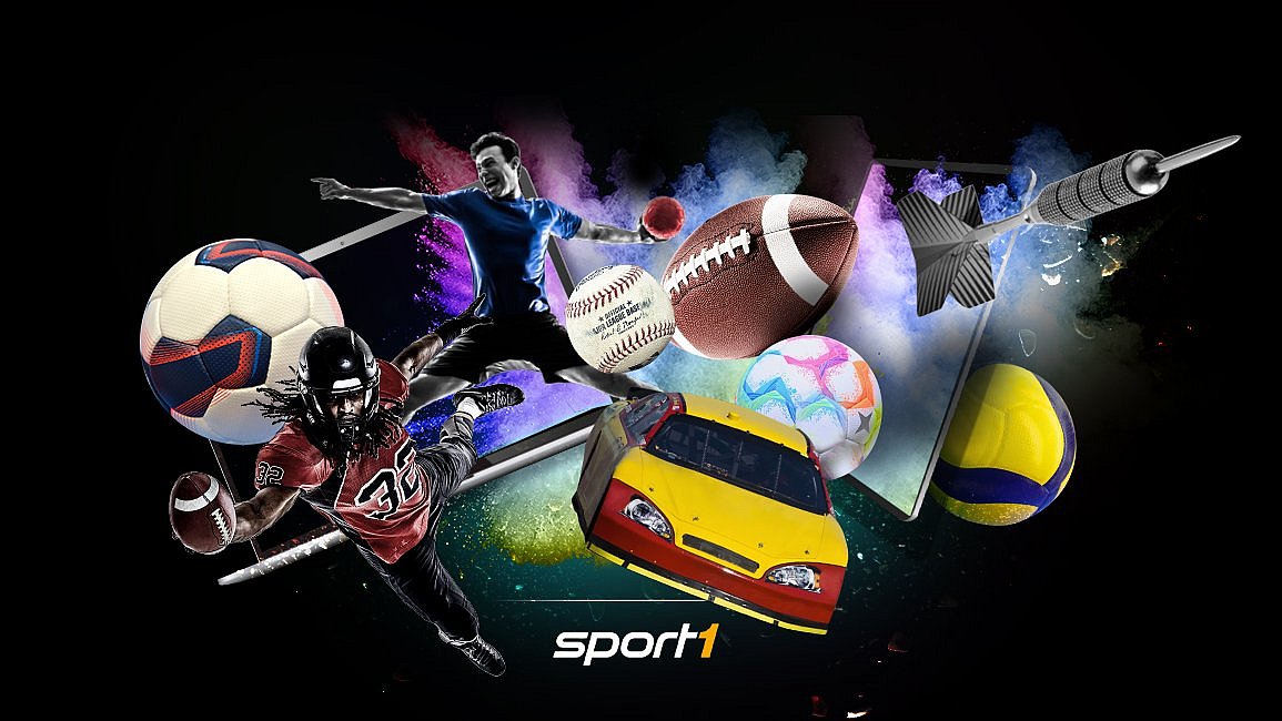 Collage mit verschiedenen Sporarten (Volleyball,Fußball, Handballspieler, Dartspfeil)